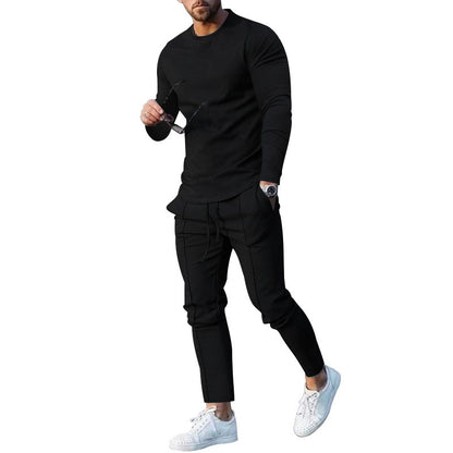 Men's Sporty Long Sleeve Shirt and Chino Jogging Pants Set Skorter
