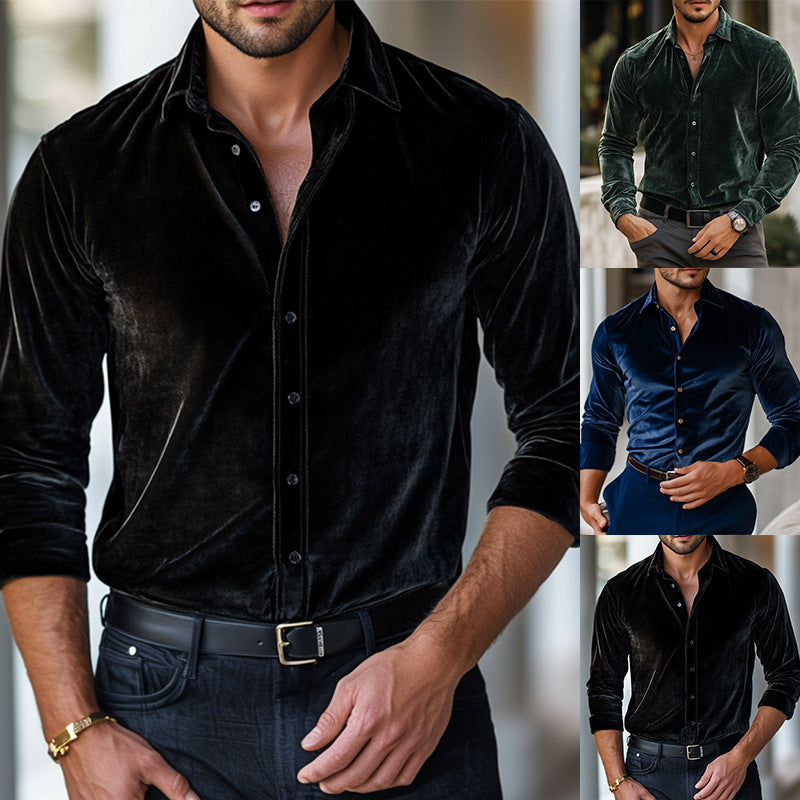 Men's elegant velvet shirt with fine details Skorter