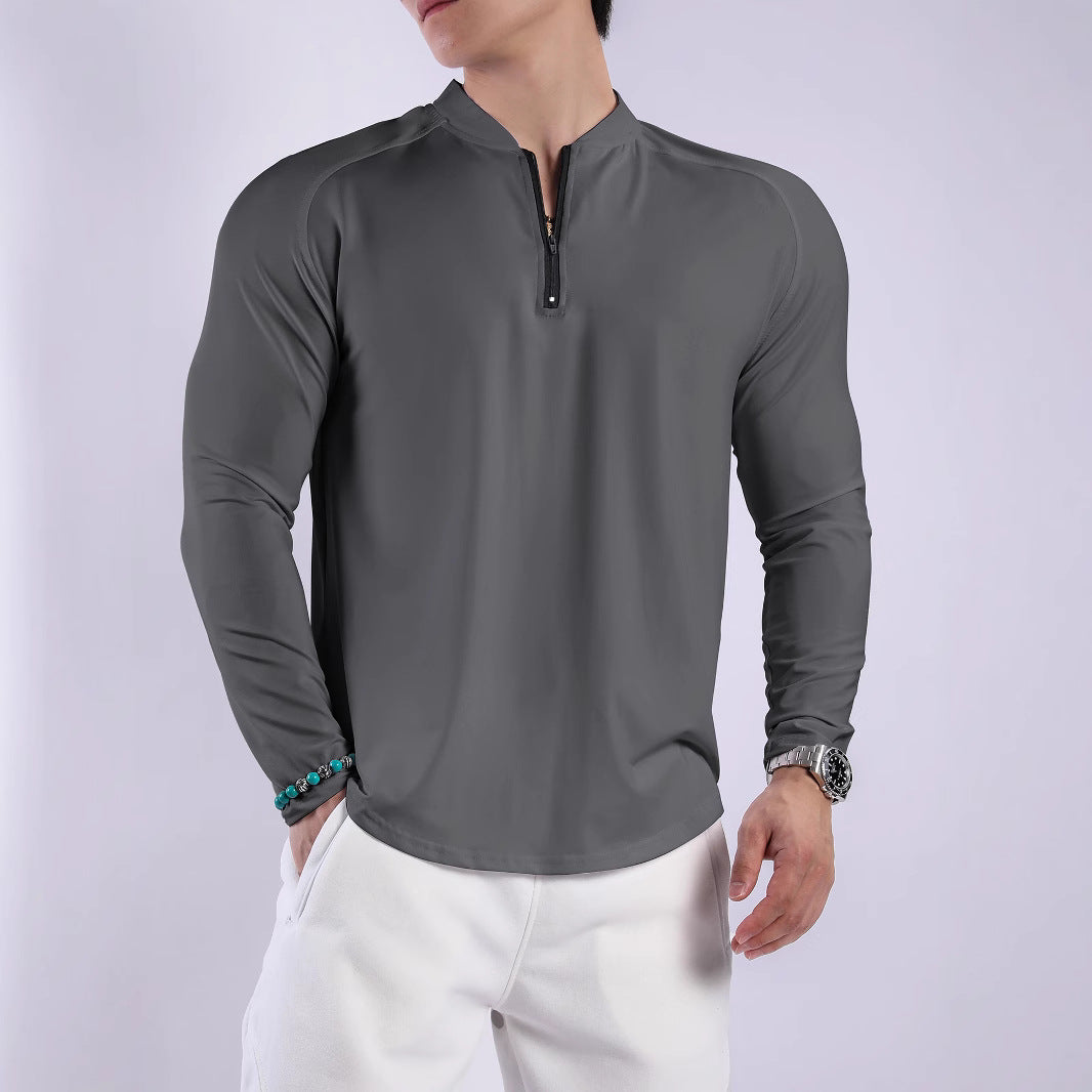 Men's Sporty Long Sleeve Top with Half Zipper and Breathable Material Skorter