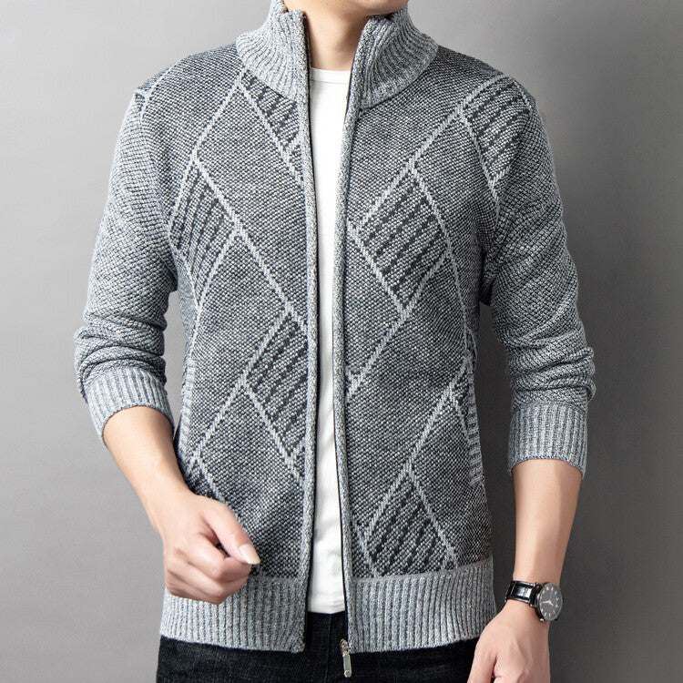 Herrkardigan med modern dragkedja och grafiskt mönster Skorter