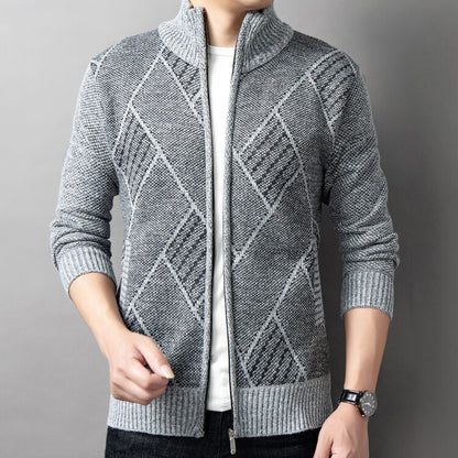 Herrkardigan med modern dragkedja och grafiskt mönster Skorter