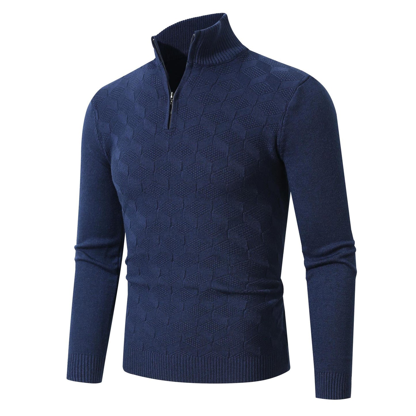 Men's stylish knitted sweater with half zipper and textured design Skorter
