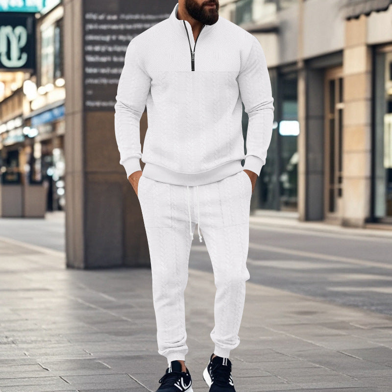 Men's sporty knit suit with stand-up collar and zipper Skorter
