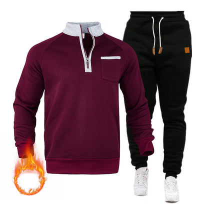 Men's sweatshirt and jogging pants set with modern stand-up collar and practical chest pocket Skorter