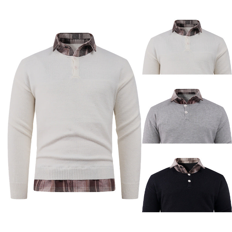 Men's sweater with integrated shirt collar and button details Skorter
