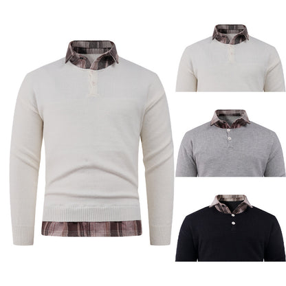 Men's sweater with integrated shirt collar and button details Skorter