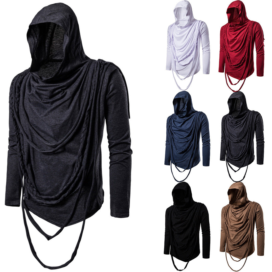 Asymmetrisk hoodie med dekorativa detaljer för män, skorter