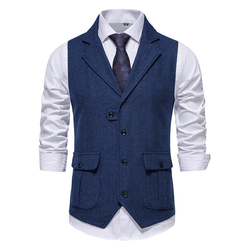 Men's suit vest in modern herringbone design with practical pockets Skorter