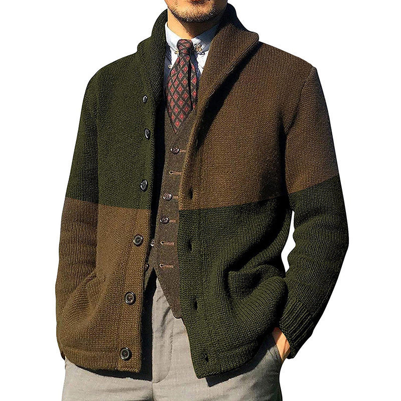 Men's Cardigan with Fashionable Color Block Design Skorter