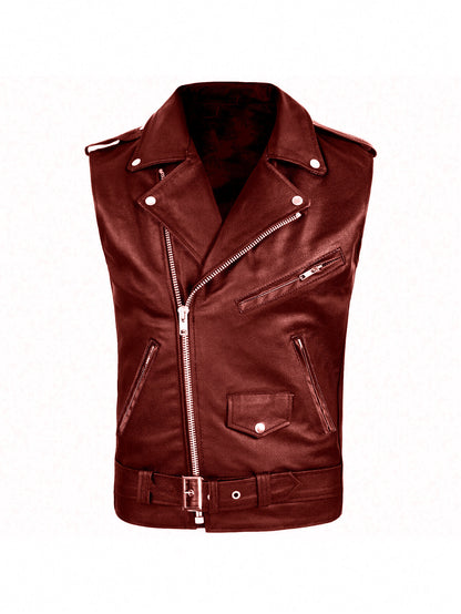 Men's stylish sleeveless biker jacket made of high-quality leather Skorter