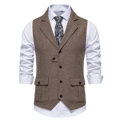 Men's suit vest in modern herringbone design with practical pockets Skorter
