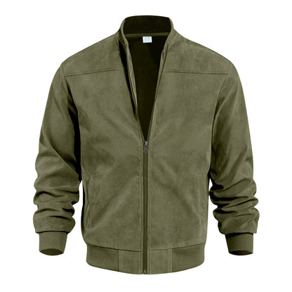 Men's urban bomber jacket made of soft synthetic leather with elastic cuffs and side zip pockets Skorter
