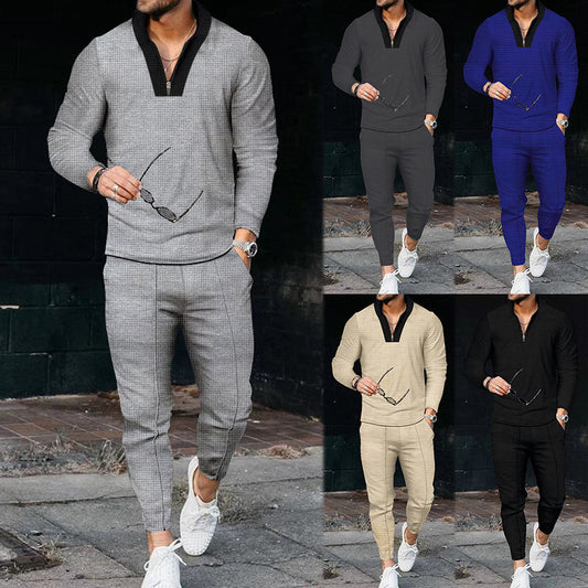 Men's sporty set with modern stand-up collar and fine check pattern Skorter