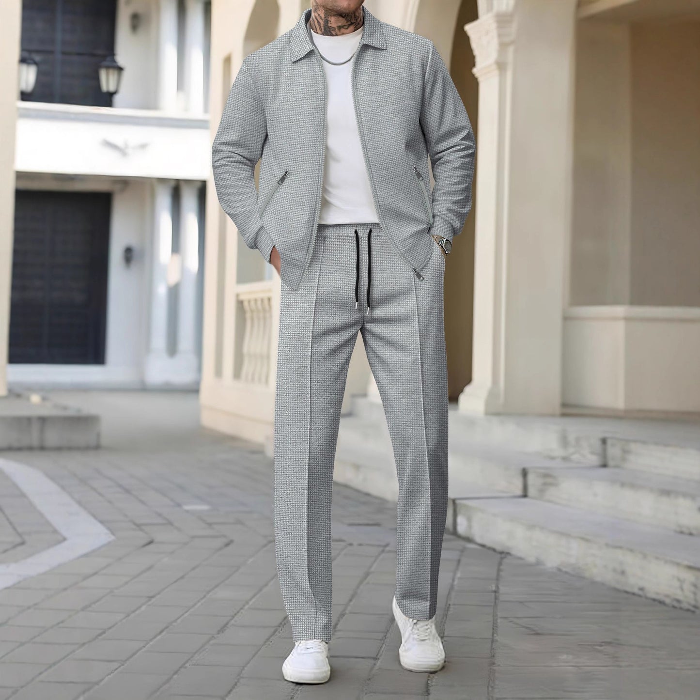 Men's Stylish Casual Pants and Jacket Set Skorter