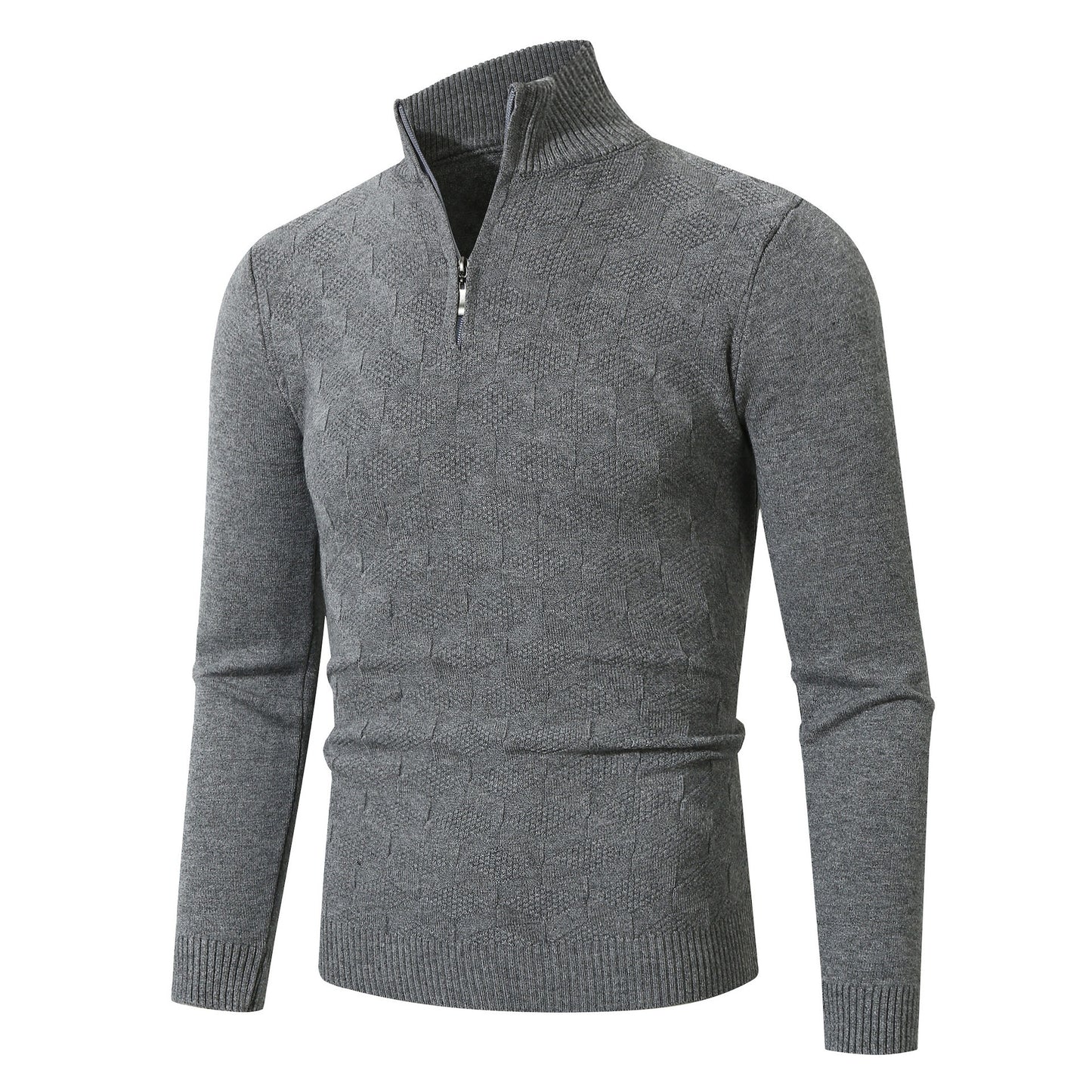 Men's stylish knitted sweater with half zipper and textured design Skorter
