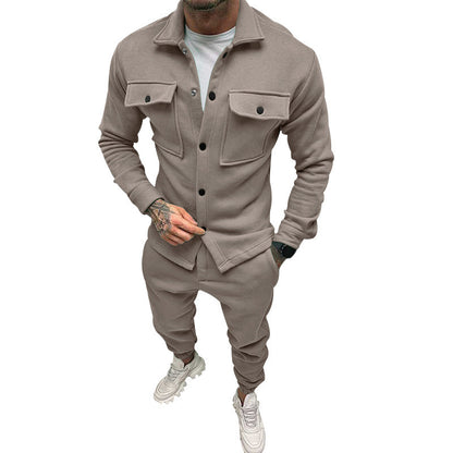 Men's stylish leisure suit set with button placket and practical pockets Skorter