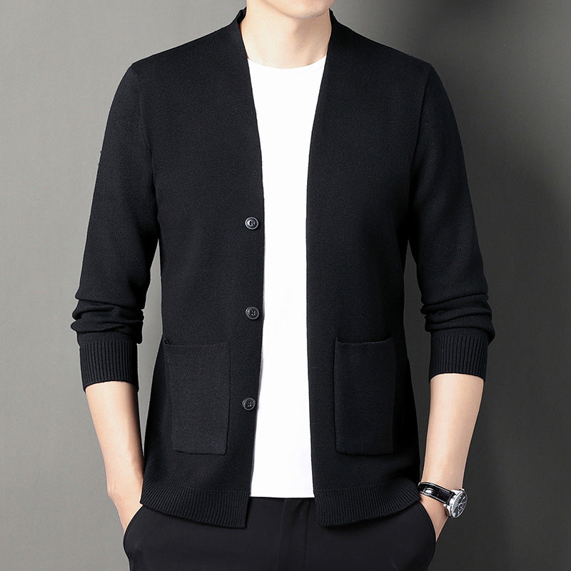 Men's Cardigan with Button Placket and Side Pockets Skorter