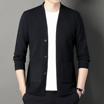 Men's Cardigan with Button Placket and Side Pockets Skorter