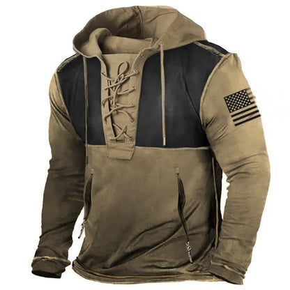 Men's hoodie with trendy lacing detail and American flag motif Skorter