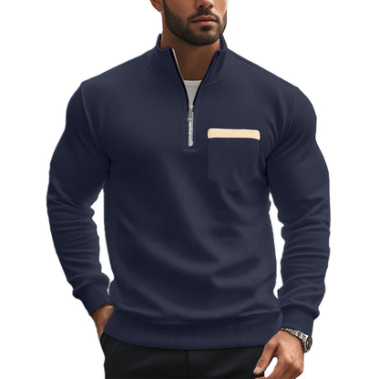 Men's sporty pullover with half zipper and contrast chest pocket Skorter