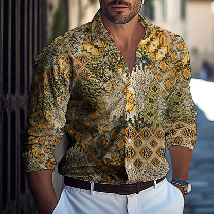 Men's long-sleeve shirt with complex paisley pattern and exclusive design Skorter