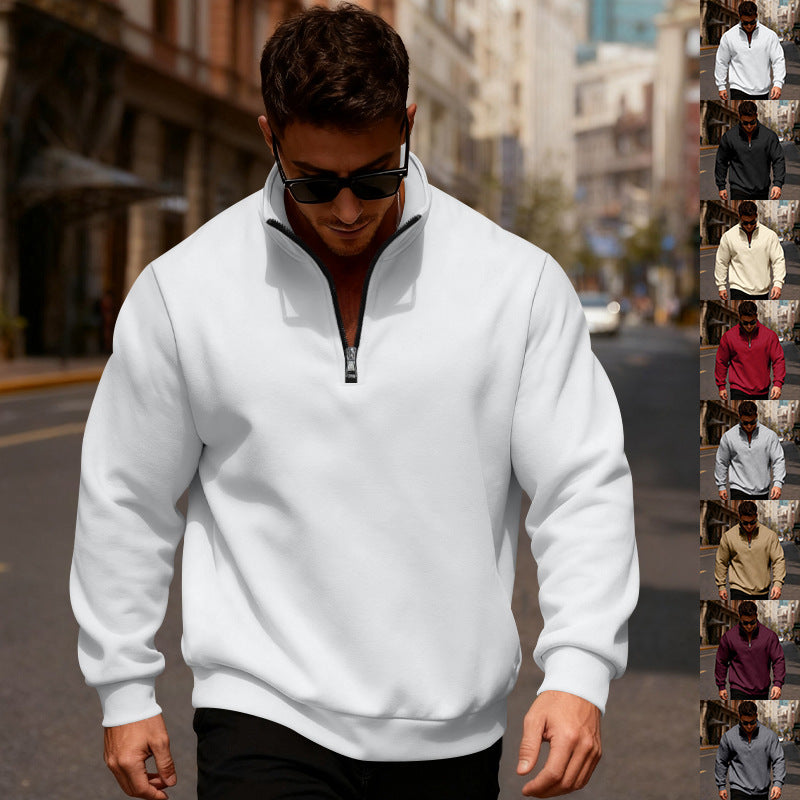 Men's sporty sweater with stand-up collar and half zipper Skorter