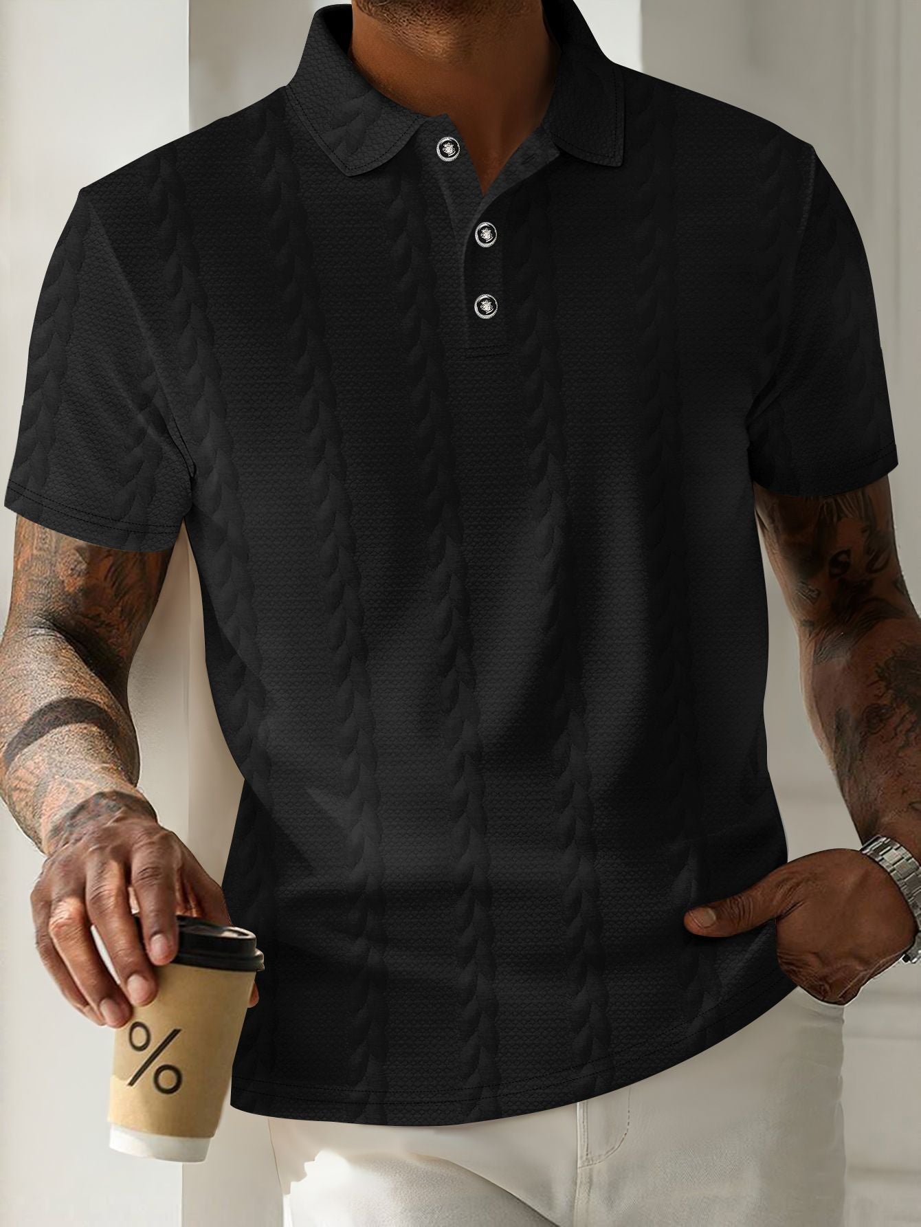 Men's Sporty Polo Shirt with Textured Pattern Skorter