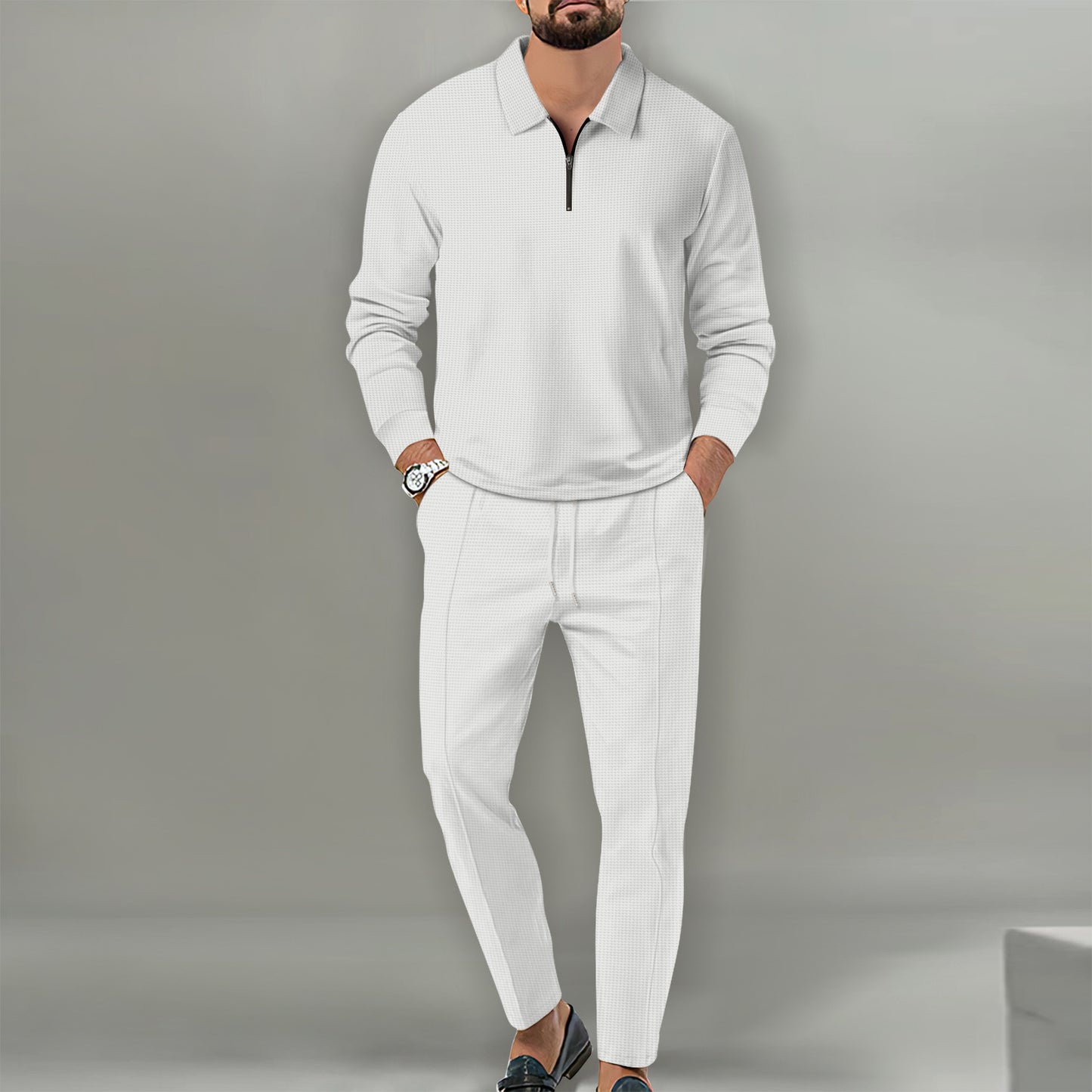 Men's sporty sweater with zipper and elegant slim-fit pants Skorter