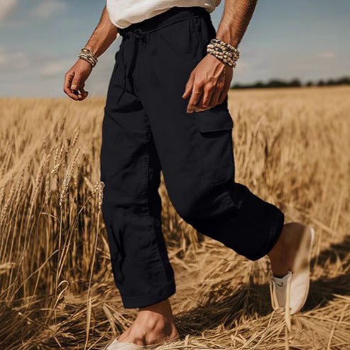 Herr cargobyxor med elastiskt midjeband och praktiska sidofickor Skorter