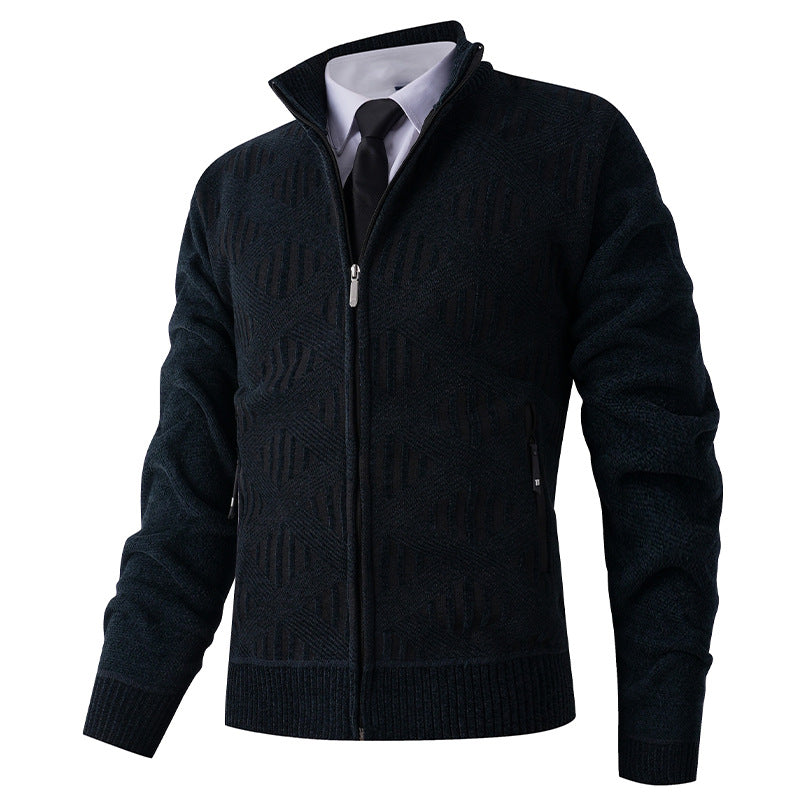 Men's cardigan with textured pattern and high collar Skorter