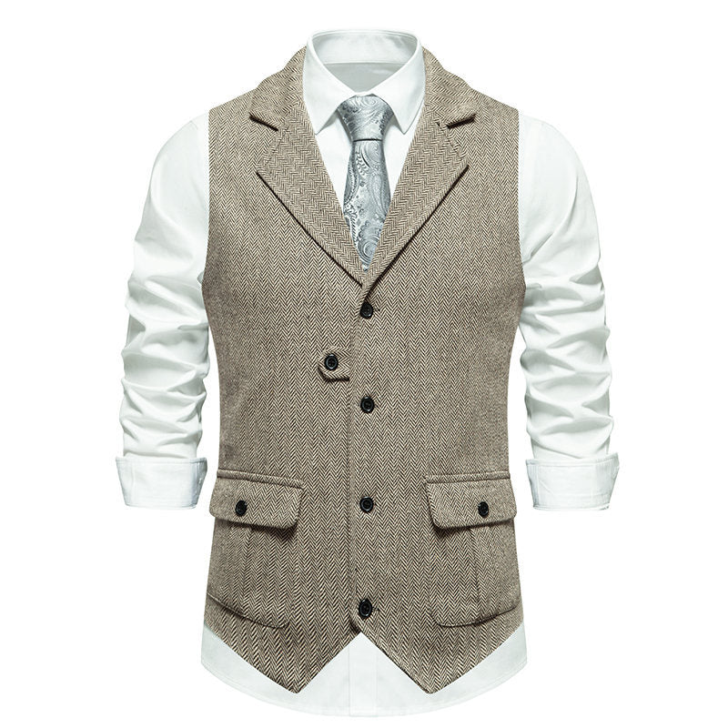 Men's suit vest in modern herringbone design with practical pockets Skorter