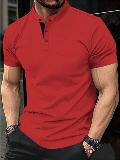 Men's stylish short-sleeve shirt with modern stand-up collar and decorative buttons Skorter