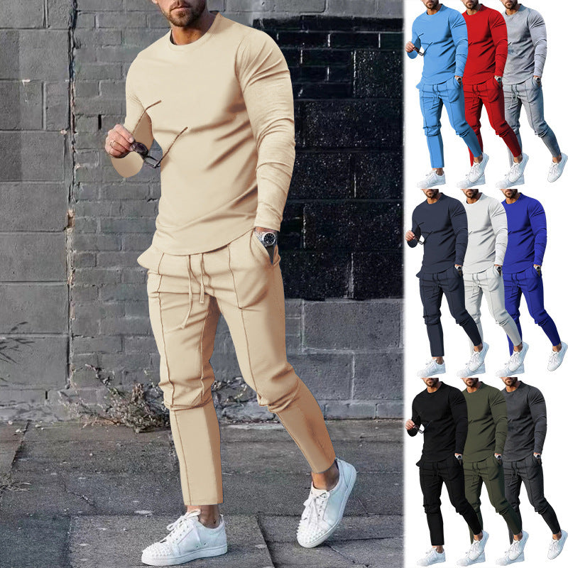 Men's Sporty Long Sleeve Shirt and Chino Jogging Pants Set Skorter