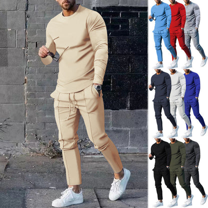 Men's Sporty Long Sleeve Shirt and Chino Jogging Pants Set Skorter