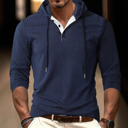 Herrtröja med lång ärm och texturerad yta, sportig hoodie