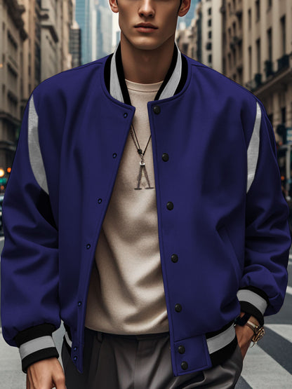 Men's Sporty Collegiate Jacket with Contrasting Sleeves and Button Details Skorter