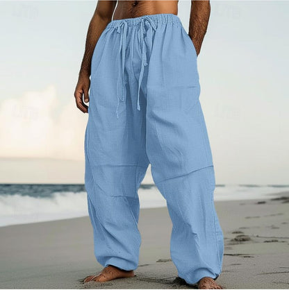 Men's airy linen pants with elastic waistband Skorter
