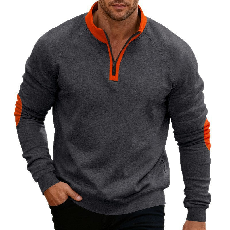 Men's sporty hoodie with short zipper and fashionable contrast elements Skorter