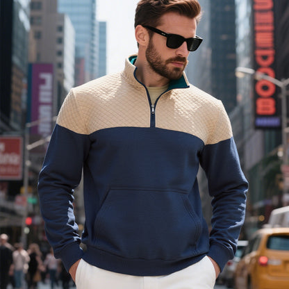 Men's sporty stand-up collar pullover with zipper and textured upper material Skorter