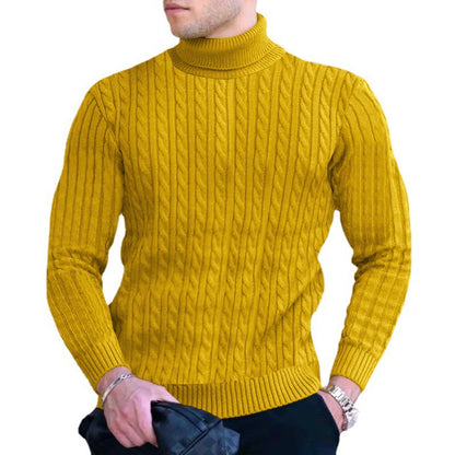 Men's Elegant Knit Sweater with Stand-Up Collar and Fine Cable Knit Pattern Skorter