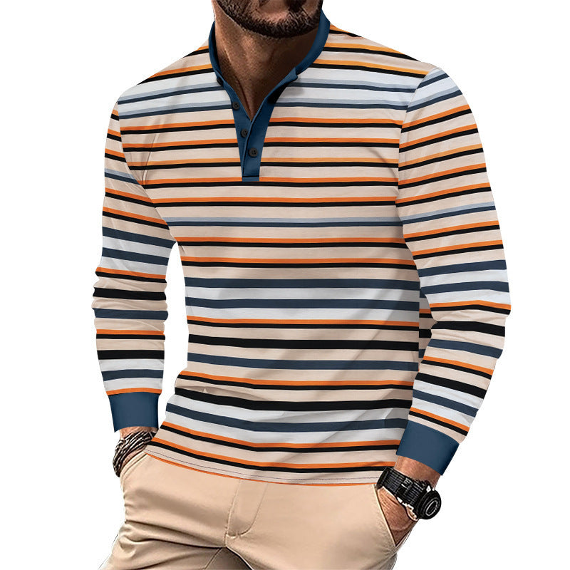 Men's long-sleeve shirt in an elegant striped look with a fashionable stand-up collar Skorter