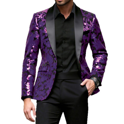 Men Sparkling Sequin Blazer with Floral Design Skorter