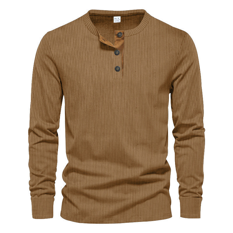 Men's long-sleeve shirt with textured ribbed look and fashionable button placket detail Skorter