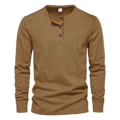 Men's long-sleeve shirt with textured ribbed look and fashionable button placket detail Skorter