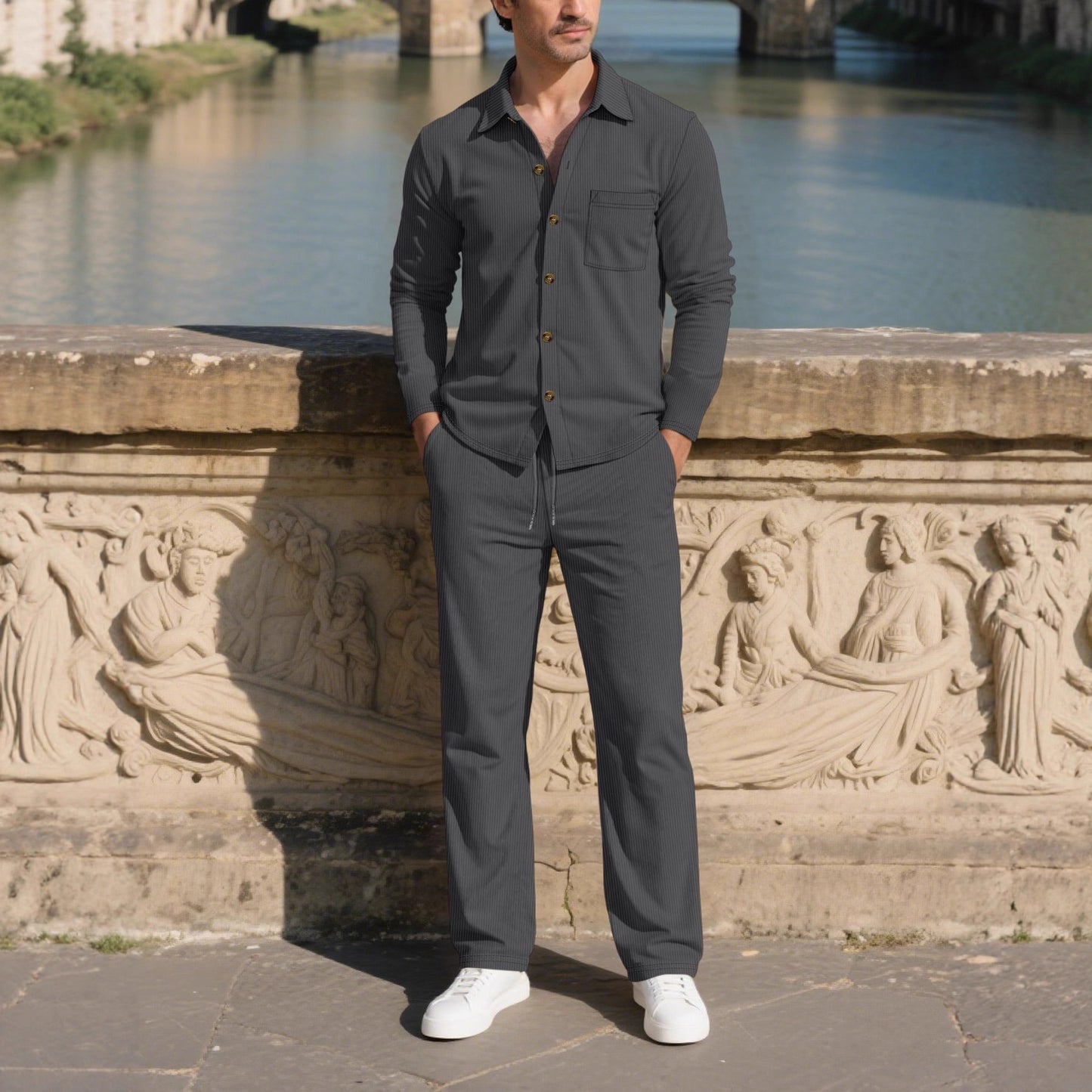 Men's stylish leisure suit set with comfortable cut and elegant button placket Skorter