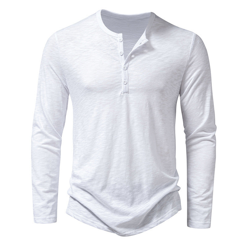 Men's Long Sleeve T-Shirt with Button Placket and Fashionable Stand-up Collar Skorter