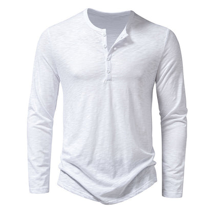 Men's Long Sleeve T-Shirt with Button Placket and Fashionable Stand-up Collar Skorter
