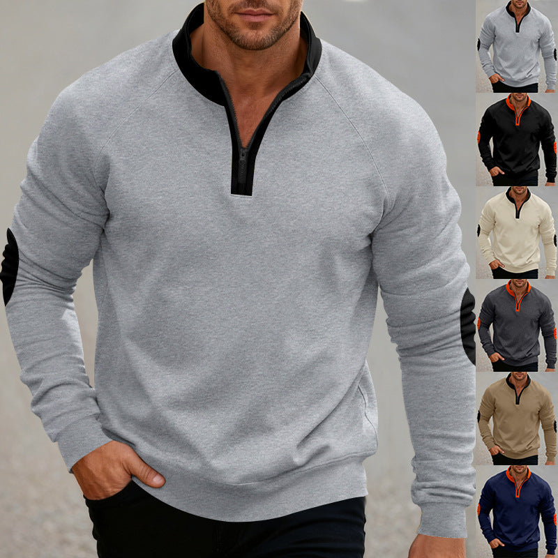 Men's sporty hoodie with short zipper and fashionable contrast elements Skorter