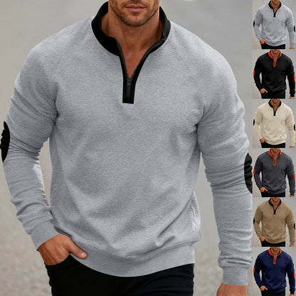 Men's sporty hoodie with short zipper and fashionable contrast elements Skorter