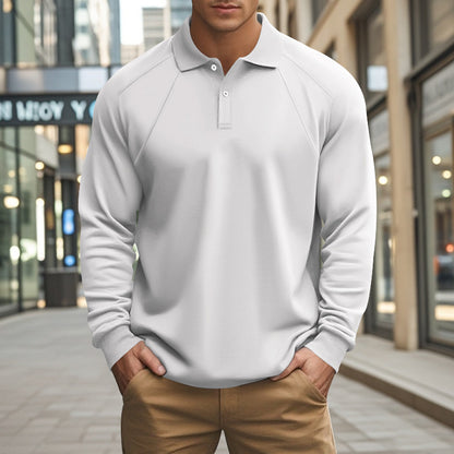 Men's Sporty Long Sleeve Polo Shirt with Modern Structured Design and Comfortable Cuffs Skorter